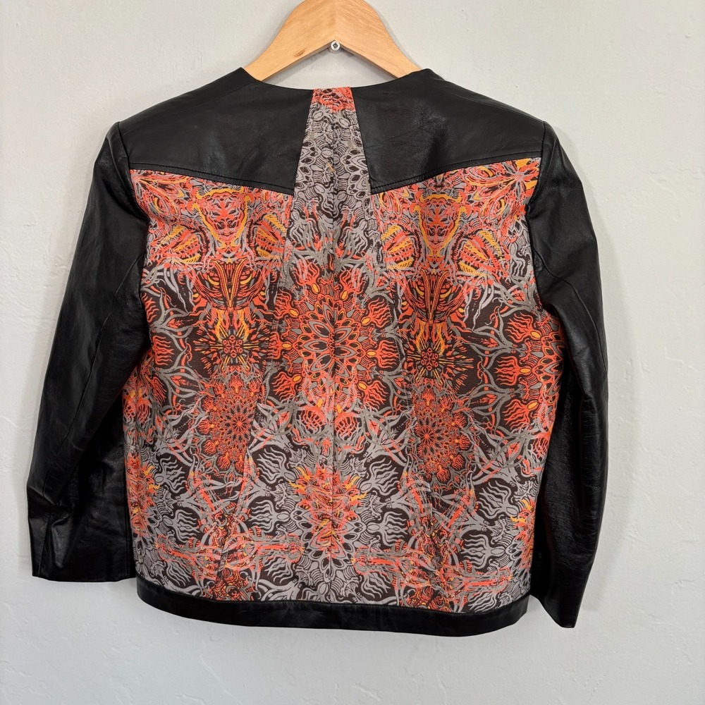 Helmut Lang Lamb Leather Jacket Women Size 2 Black Neon Jacquard - Picture 9 of 11
